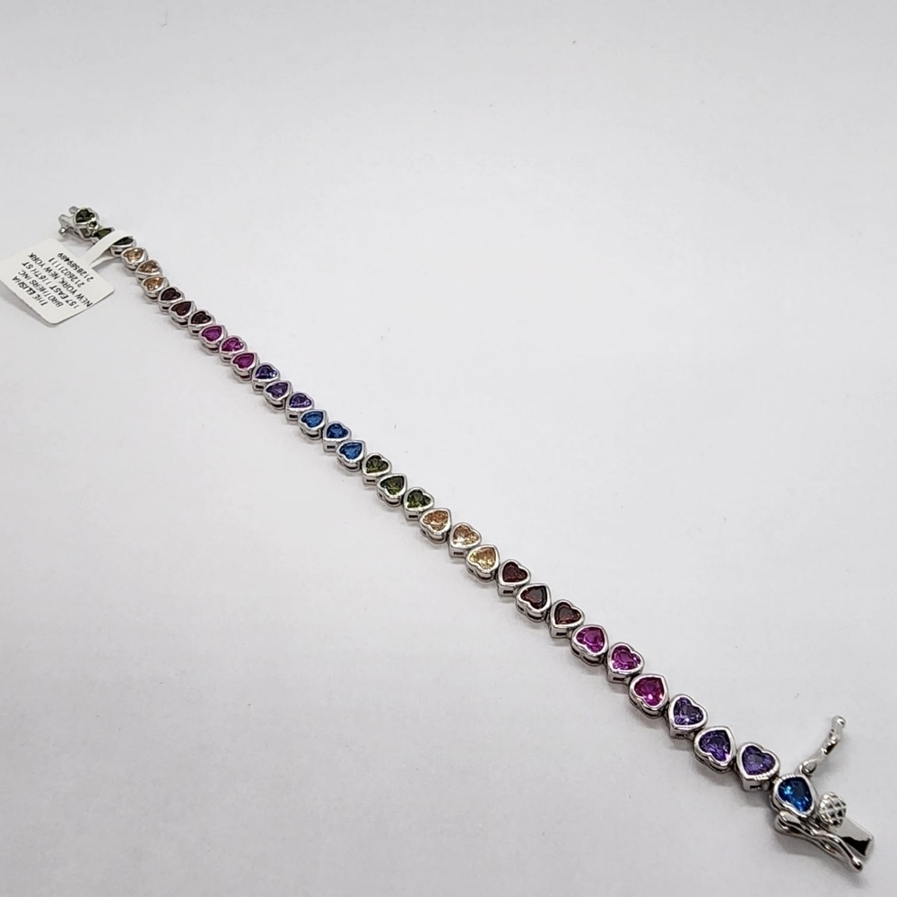Sterling Silver 925 Rainbow Hearts Bracelet – Colorful & Charming Jewelry